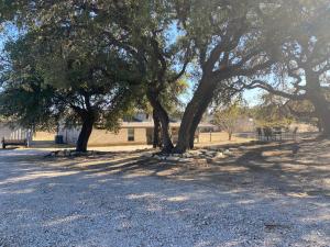 un grupo de árboles en un parque con un banco en Texas Hill Country Ranch House - Great Views - Near Hidden Falls Park, en Smithwick