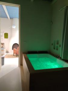 a large tub in a room with a green at Casa Mediterranea Jacuzzi riscaldata con Caminetto in Specchiolla