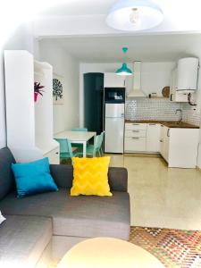 格拉納達的住宿－Apartamentos Cruz Granada，带沙发的客厅和厨房