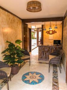 a lobby with chairs and a table and a plant at Pousada Sol Da Pipa in Pipa