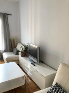 salon z telewizorem z płaskim ekranem na stole w obiekcie Cosy apartment in Metaxourgeio w Atenach
