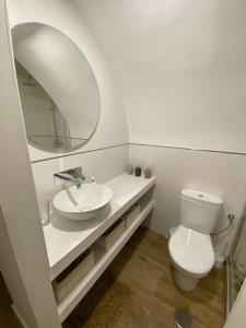 y baño con aseo blanco y espejo. en Loft Nature en Bernabé Soriano, en Jaén