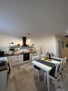 a kitchen with a table and chairs in a kitchen at Hisa STERNA - WELL HOUSE in Zgornje Škofije