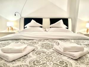 En eller flere senge i et værelse på Herastrau Park Apartment