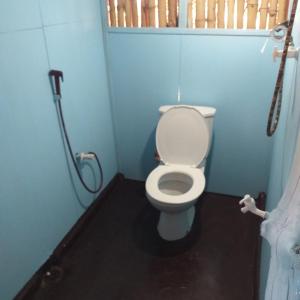a bathroom with a toilet in a blue room at Scoop Cabana Kitesurfing in Kalpitiya