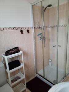 e bagno con doccia, servizi igienici e lavandino. di Casa d'Avo - Cascais-Estoril a São Domingos de Rana