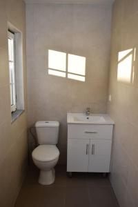 a bathroom with a white toilet and a sink at Casa do Sapateiro in Ferrel