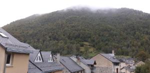 a town with houses and a mountain in the background at Montagne Ariégeoise in Aulus-les-Bains