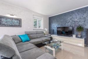 sala de estar con sofá y TV de pantalla plana en Villa 3M en Kanfanar