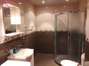 a bathroom with a shower and a sink at Апартамент Орхид Хилс in Varna City