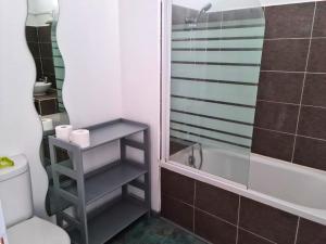 ein Bad mit einer Dusche, einem WC und einem Waschbecken in der Unterkunft Appartement de 3 chambres avec wifi a Beaugency in Beaugency