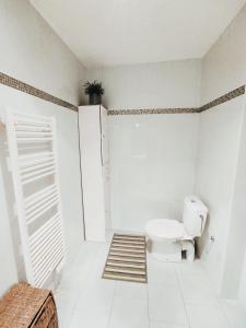 ein weißes Bad mit einem WC und einer Treppe in der Unterkunft Bas de villa. Côte d'Azur, à 20 kms de Nice in Contes