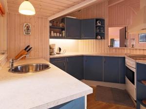 - une cuisine avec des placards bleus et un évier dans l'établissement 6 person holiday home in Frederiksv rk, à Frederiksværk