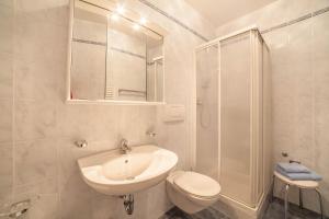 a bathroom with a sink and a toilet and a shower at Residence Pichler Apartment 6 in San Leonardo in Passiria +12 photos