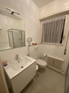 a bathroom with a sink and a toilet and a mirror at Lago Maggiore- Casa Roccia-Ferienwohnung in Pino sulla Sponda in Pino Lago Maggiore