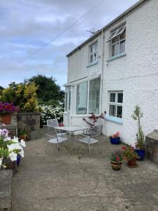 une terrasse avec une table et des chaises devant une maison dans l'établissement Tyisha, à Cardigan
