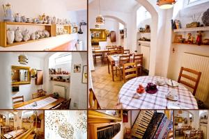 デッサウにあるPension Nordの台所と食堂の絵画のコラージュ