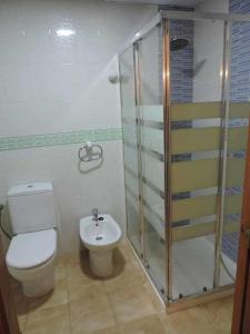 un bagno con wc e doccia in vetro di adosado a 50m de la playa el cargador a Castellón de la Plana