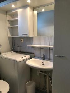 a bathroom with a sink and a mirror at Ski Center Alpine Houses in Levi