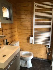 La salle de bains est pourvue de toilettes blanches et d'un lavabo. dans l'établissement Warnstee, à Wichmond