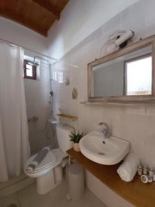 a bathroom with a sink and a toilet and a mirror at Almyra apt in Mani in Kotrónion