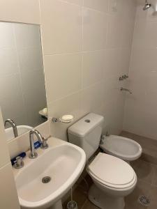 a white bathroom with a toilet and a sink at Valle de Uco. Departamento 2 habitaciones 4 huéspedes. in Tunuyán