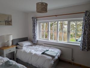 - une chambre avec 2 lits et une fenêtre dans l'établissement Cosy 2-Bed Property in Ashburton Dartmoor, à Newton Abbot