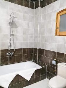 a bathroom with a shower and a toilet at The Magic of Luxor private studio apartment on the rooftop in Luxor