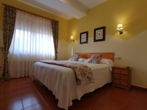 Un dormitorio con una cama grande y una ventana en Hotel El Angliru en Soto de Cangas