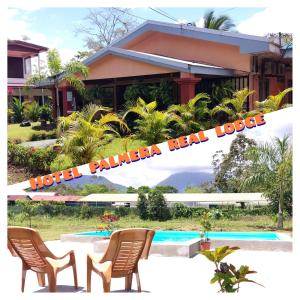 a house with two chairs and a swimming pool at Hotel Campestre Arenal in Fortuna