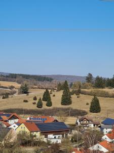 - une vue sur une ville avec des maisons et des arbres dans l'établissement Ferienwohnung "Andrea", à Gundelsheim
