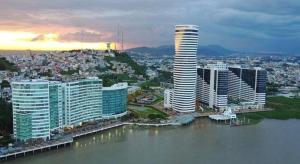 an aerial view of a city with tall buildings at Apartamento 104 Bellini, Puerto Santa Ana, Guayaquil in Guayaquil