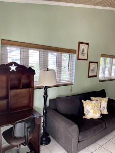 ein Wohnzimmer mit einem Sofa und einer Lampe in der Unterkunft Dawson’s Hideaway in Nassau