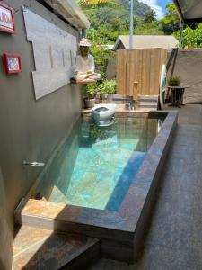 a swimming pool with a toilet in the middle at Tiki House in Bora Bora
