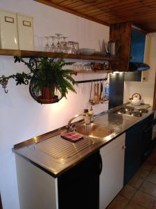 cocina con fregadero y encimera en À Flanc de Montagne en Le Trétien
