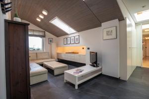 a living room with a couch and a tv at Tubris Living in Sand in Taufers