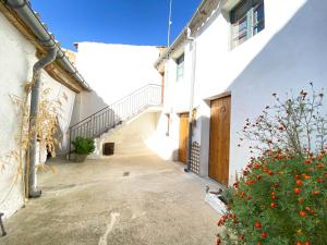 un patio de un edificio blanco con una planta en Casa rural Biota, en Biota