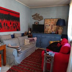 a living room with two couches and a tv at La casa di Ciaccia in Camaiore