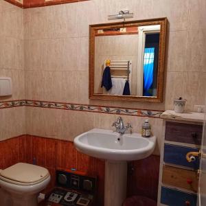 a bathroom with a sink and a toilet and a mirror at La casa di Ciaccia in Camaiore +30 photos