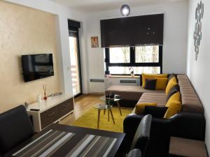- un salon avec un canapé et une télévision dans l'établissement Apartman LUX STELLA, à Zlatibor