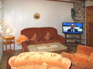 a living room with a couch and a tv at Holiday Home Aurora by Interhome in Kurort Steinbach-Hallenberg