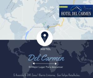 a map of the del camino with a destination at Hotel del Carmen in Retalhuleu