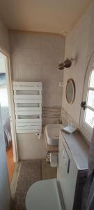 La petite salle de bains est pourvue d'un lavabo et de toilettes. dans l'établissement Le rêve bleu, à Cagnes-sur-Mer