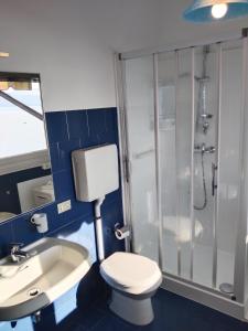 a bathroom with a toilet and a shower and a sink at Viewpoint Cannero Apartment in Cannero Riviera