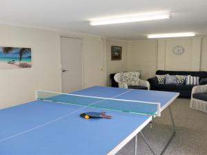 a blue ping pong table in a living room at Sealark in Callala Bay