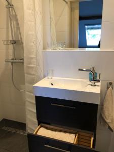 a bathroom with a sink and a mirror at De Hocht in Nes +25 photos