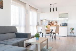 ein Wohnzimmer mit einem Sofa und einem Tisch in der Unterkunft Serene Flat in Oradea