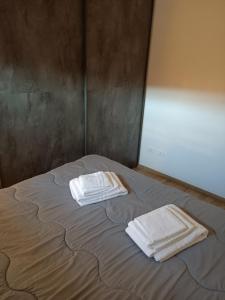 łóżko z dwoma ręcznikami na górze w obiekcie Bologna House Fiera w Bolonii