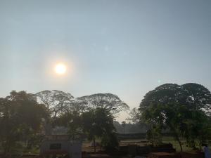 un soleil se lève au-dessus d'un champ arboré dans l'établissement Villa DeLorenta, à Anurâdhapura