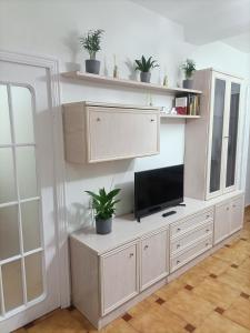 a living room with a tv on a entertainment center at Apartamentos San Antón 2 in Córdoba